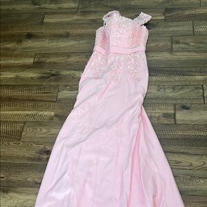 Elegant Pink Gown with Floral Details